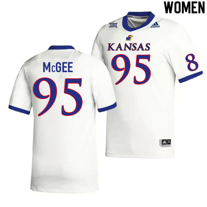 Women #95 Ronald McGee Kansas Jayhawks College Football Jerseys Stitched Sale-White - Click Image to Close
